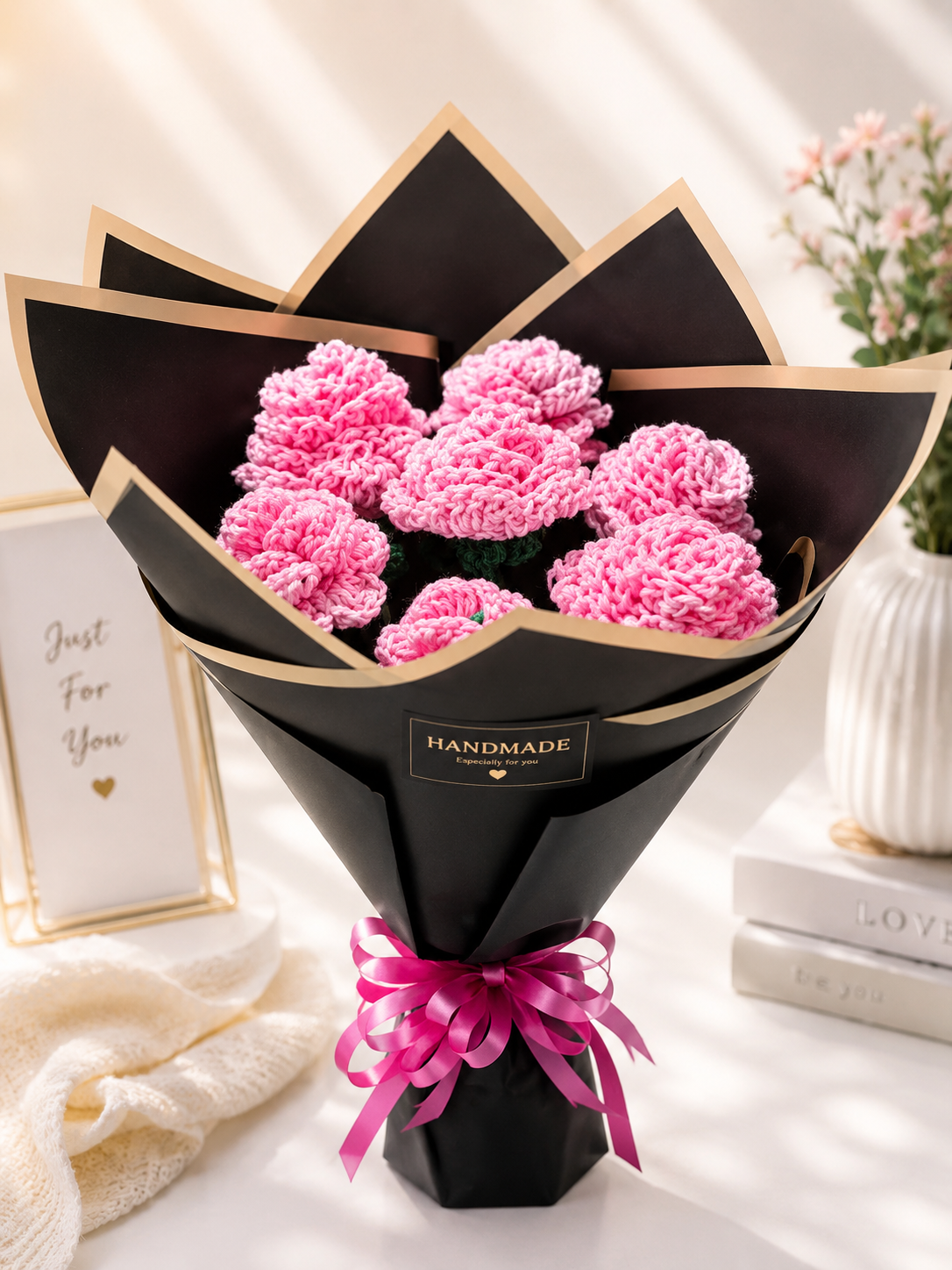 Handmade Pink Crochet Flower Bouquet