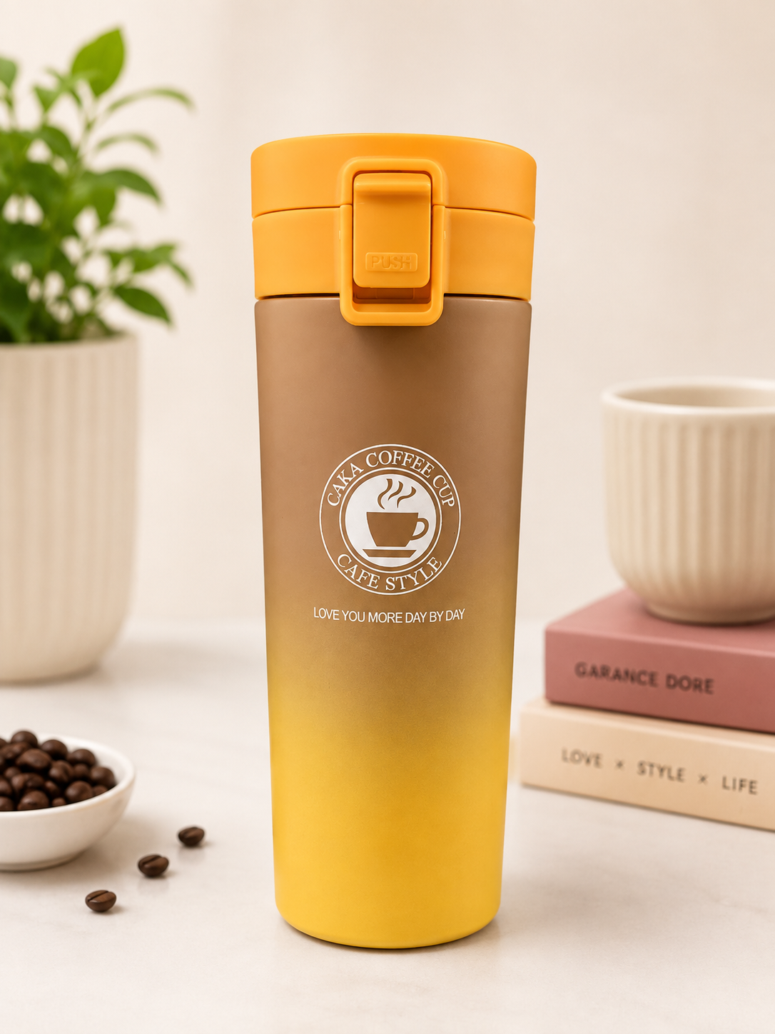 Sunshine Yellow “Love You More Day by Day” Travel Coffee Cup