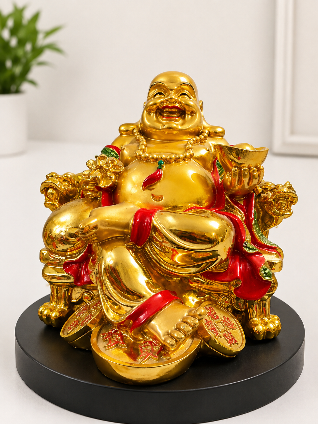 Golden Laughing Buddha Wealth Statue – Prosperity & Good Fortune Décor