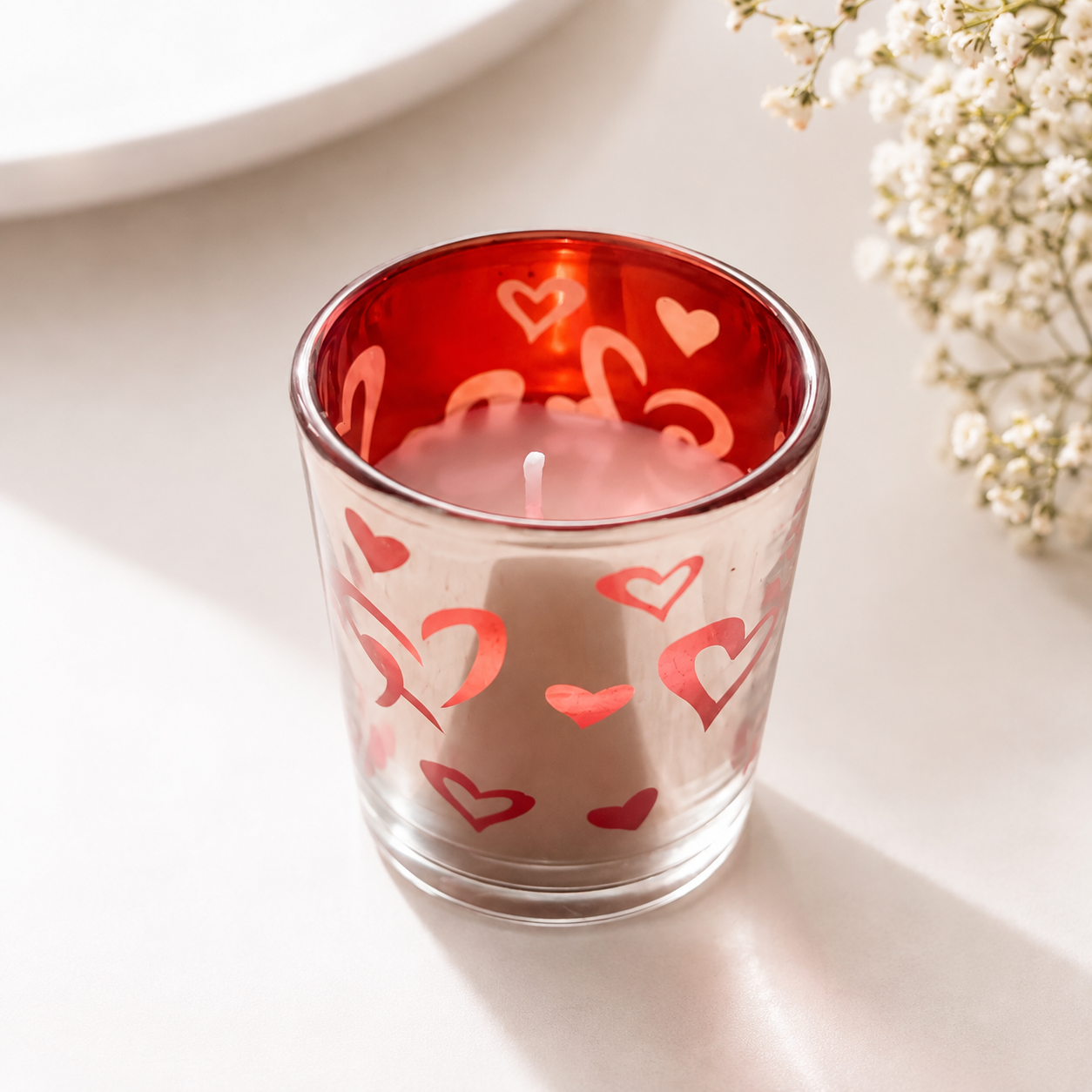 Romantic Red Heart Glass Candle