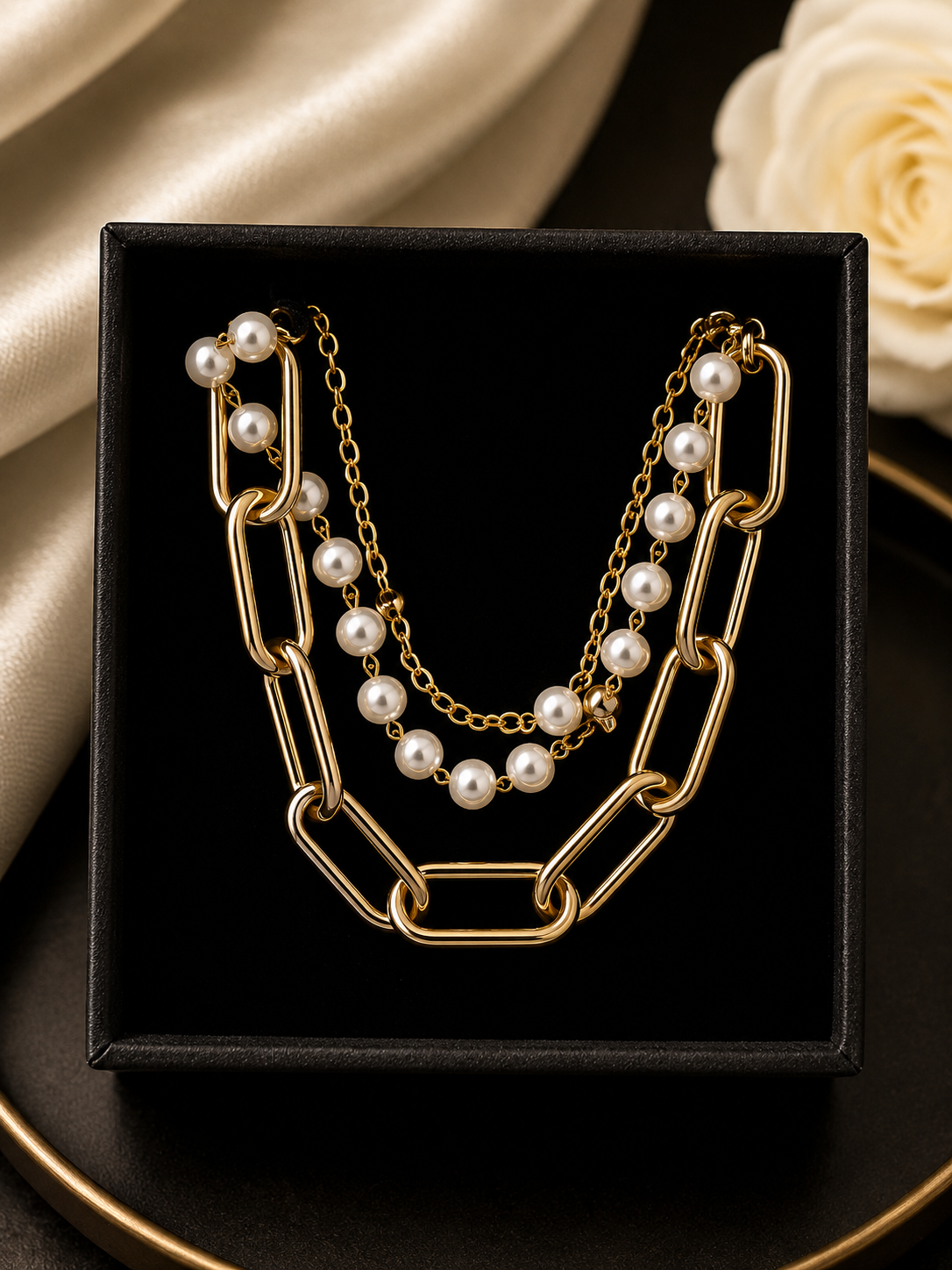 Elegant Gold Chain & Pearl Statement Necklace