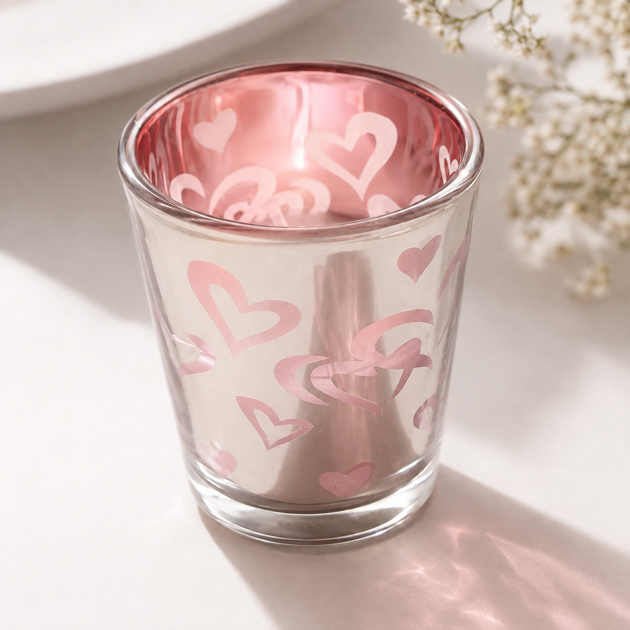 Pink Heart Glass Scented Candle