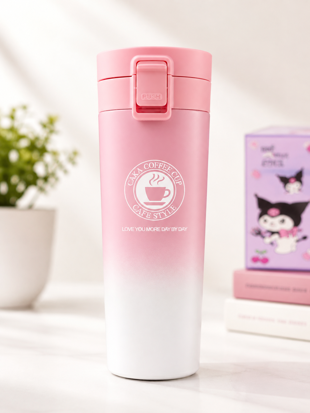 Pink “Love You More Day by Day” Travel Coffee Cup