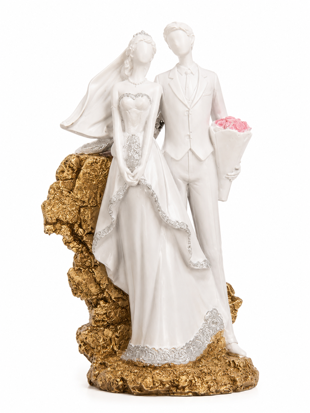 Elegant Wedding Couple Showpiece with Rose Bouquet