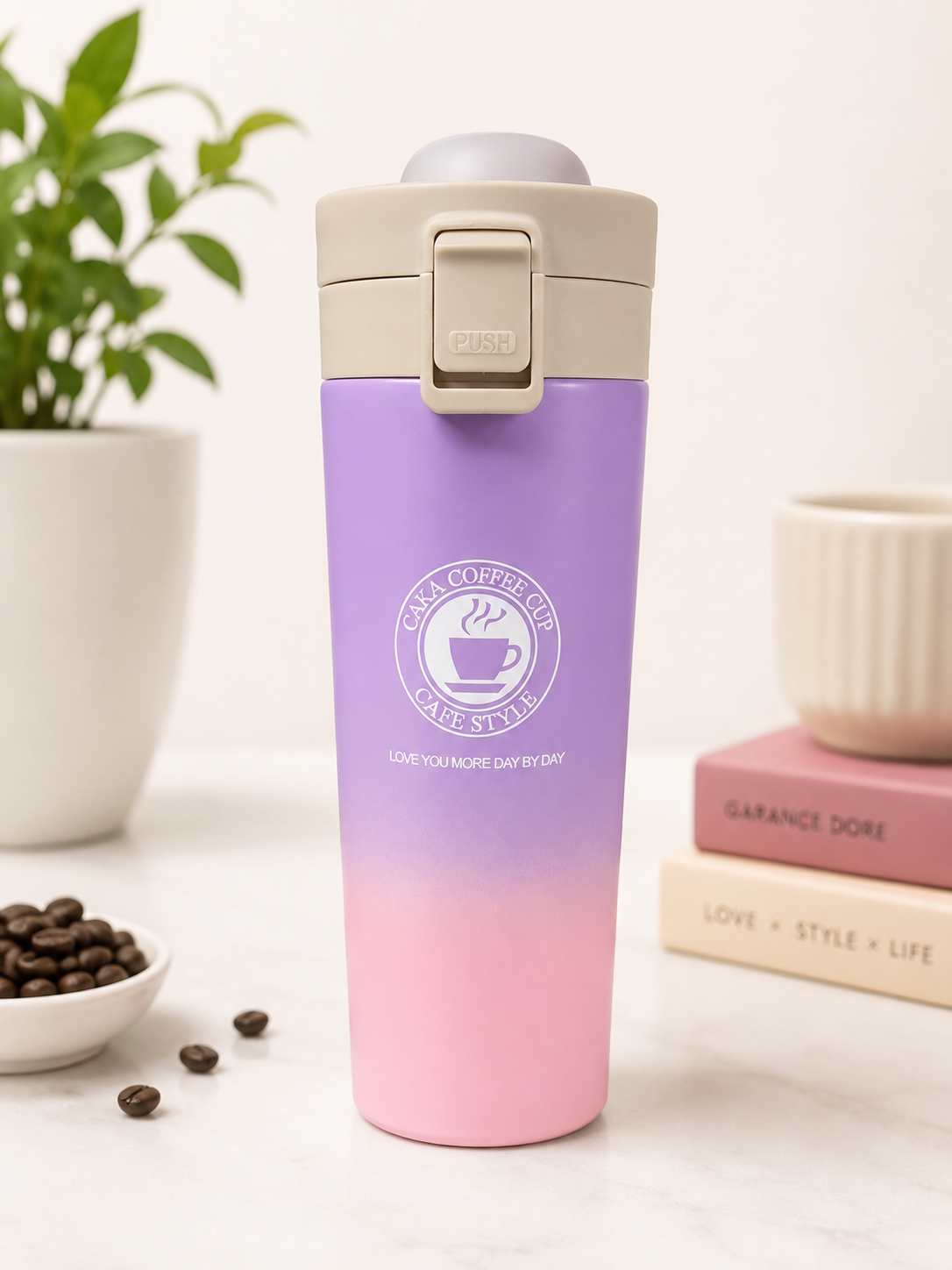Lavender & Pink “Love You More Day by Day” Travel Coffee Cup