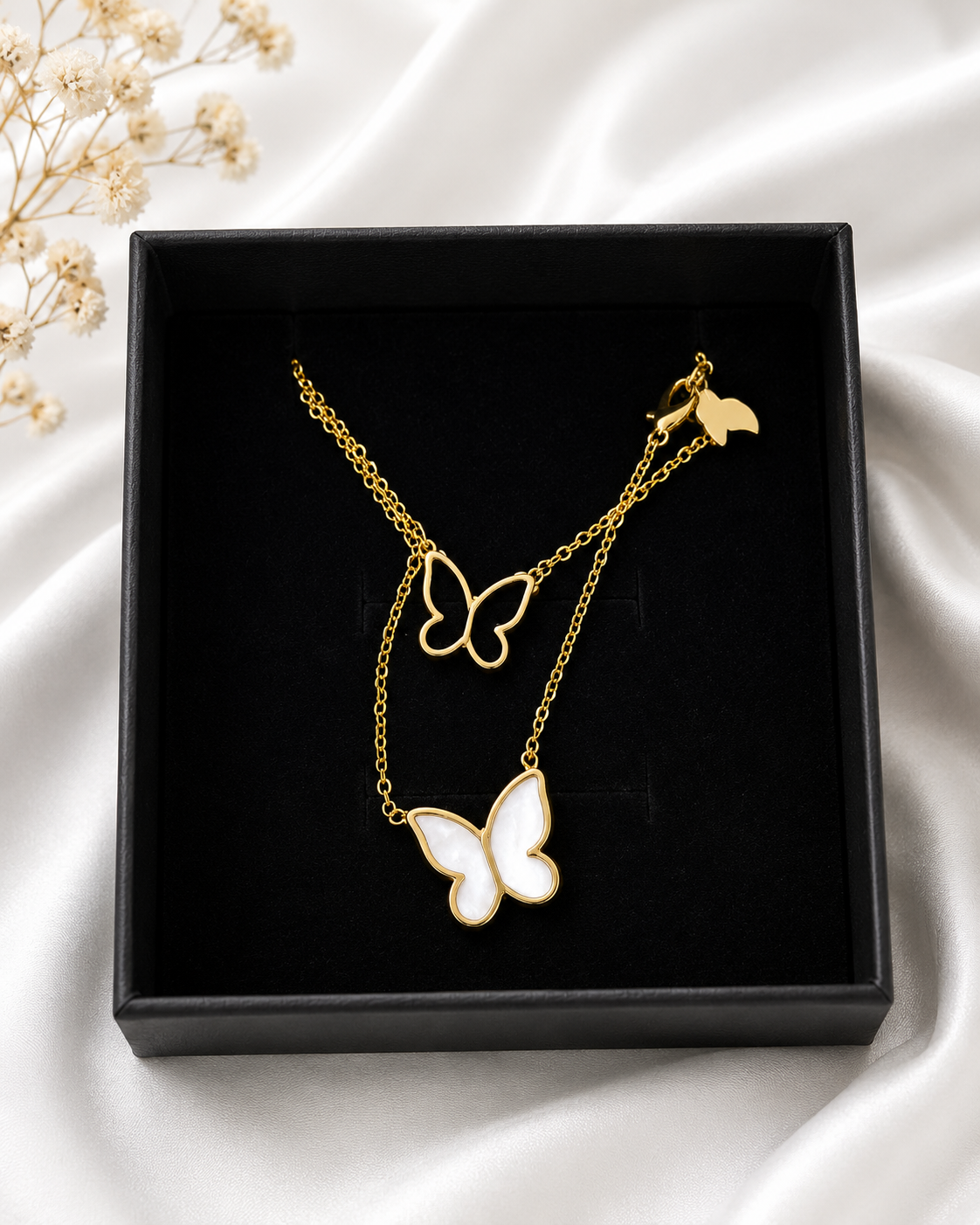 Flutter Pearl Butterfly Layered Necklace