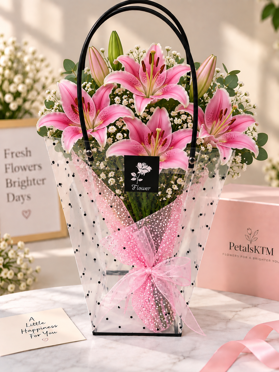 Pink Lily Bliss – Premium Basket Bouquet