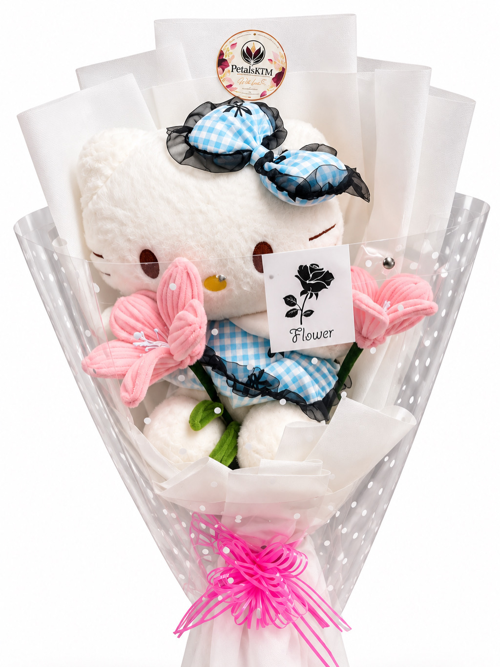 Blue Bow Teddy Flower Bouquet