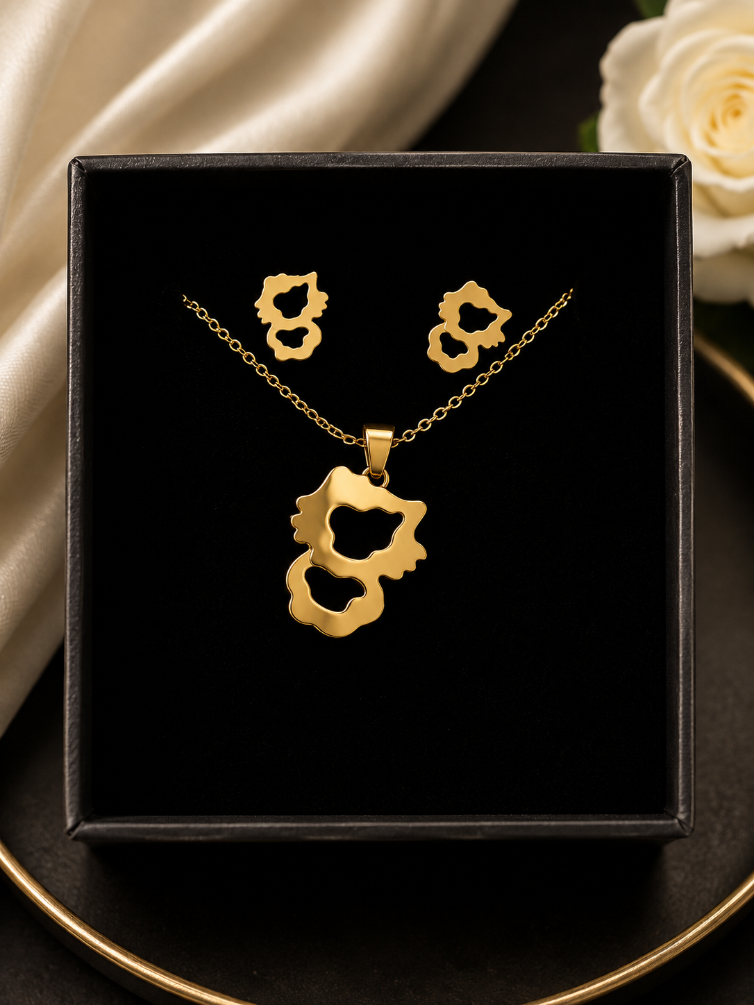Elegant Gold Abstract Floral Necklace & Earring Set