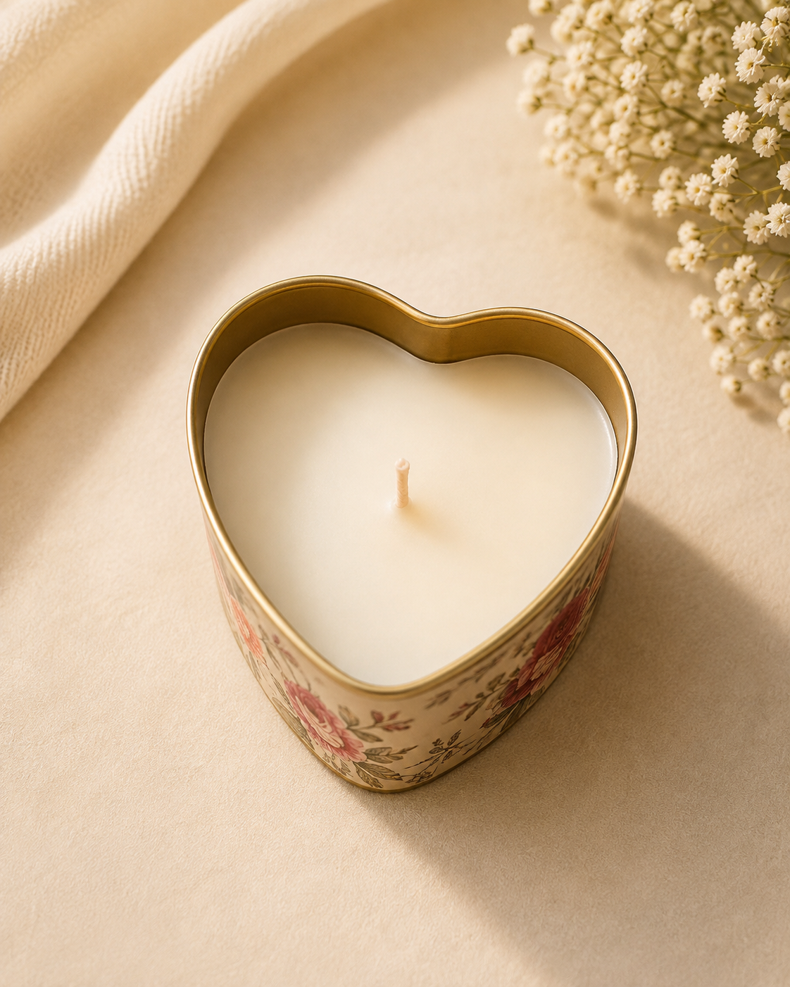 💗 Floral Heart-Shaped Scented Candle