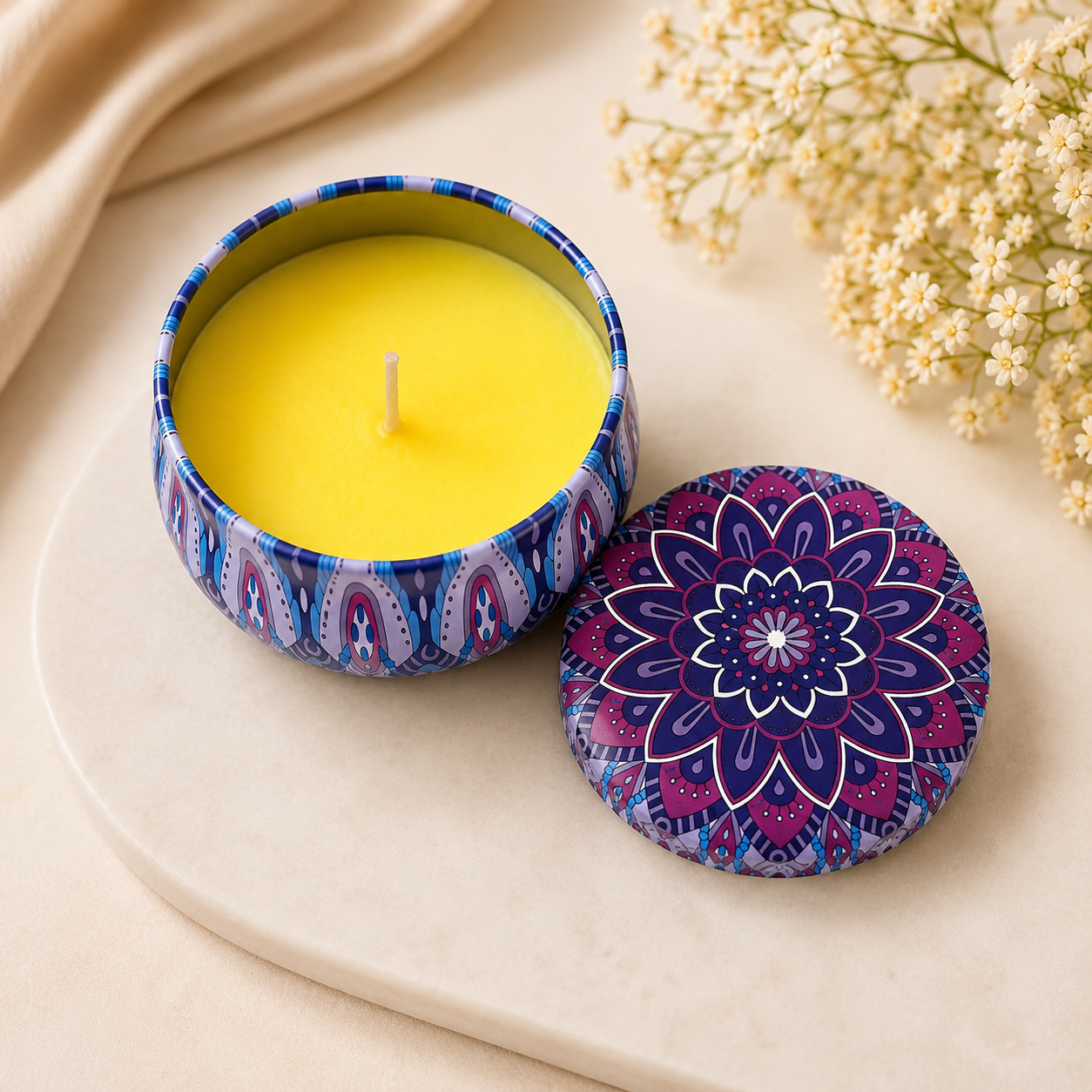 Mandala Art Scented Candle Tin