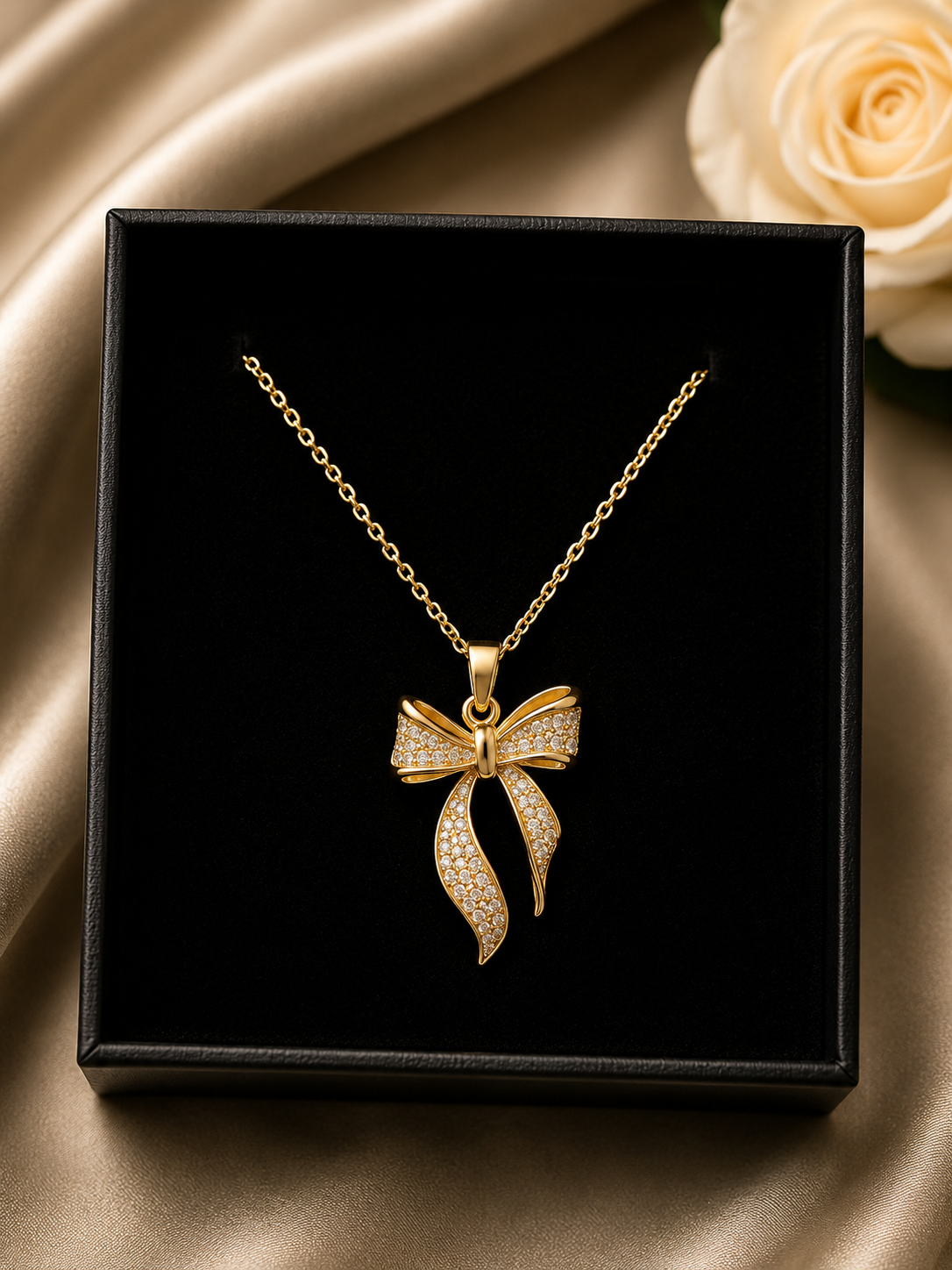 Sparkling Bow Crystal Pendant Necklace